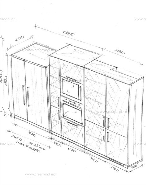 Шкаф для кухонной техники и холодильник