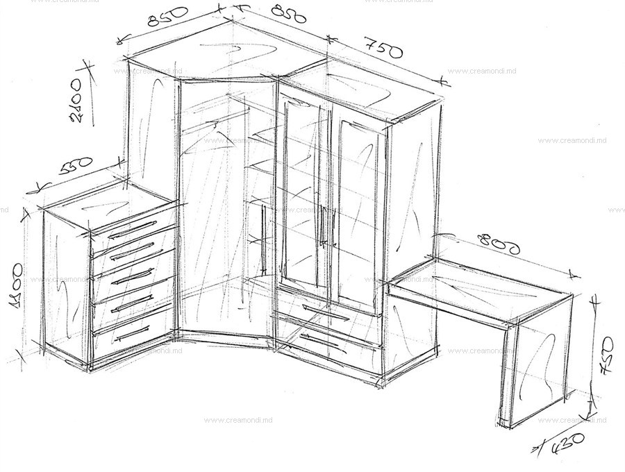 Угловой шкаф с комодом и косметическим столом