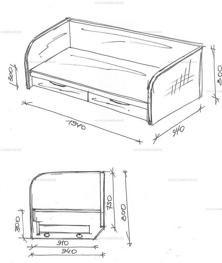 Кровать односпальная с выдвижными ящиками.