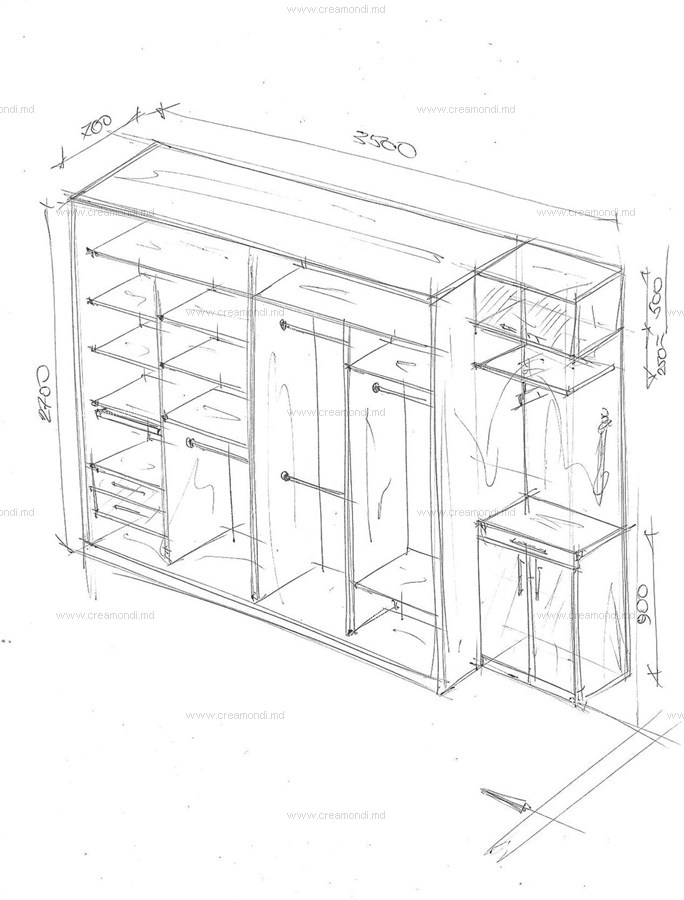 Планировка шкафа с распашными дверями