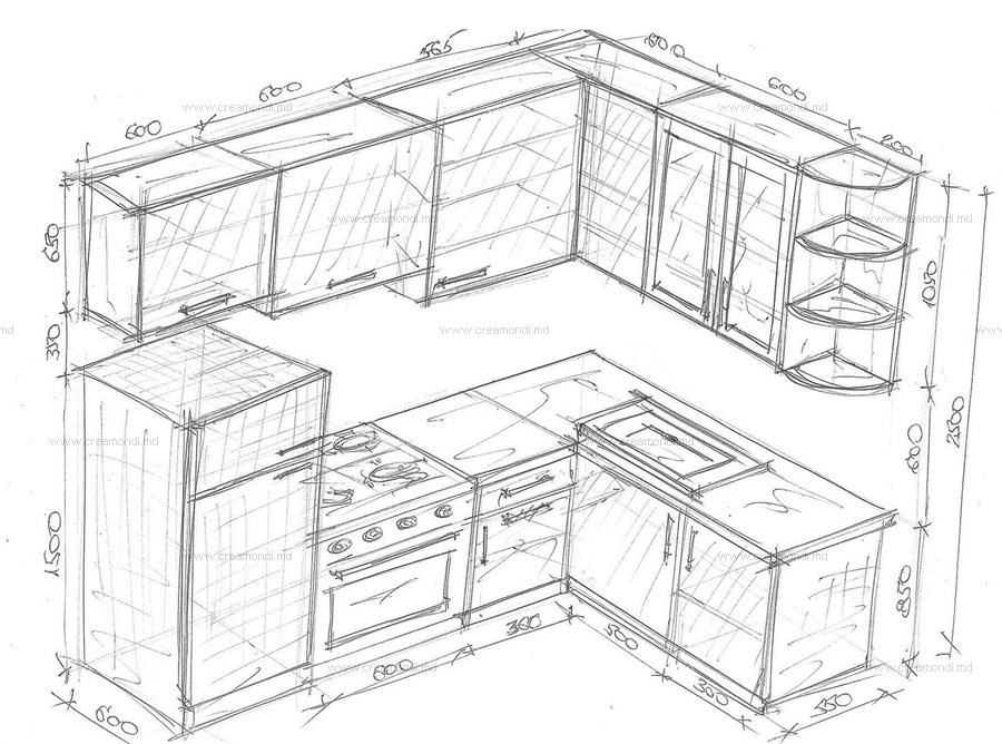 Схема угловой кухни с угловой мойкой с размерами фото