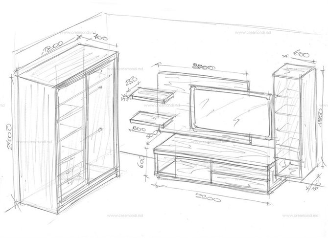 Оформление зоны ТВ со шкафом-купе.